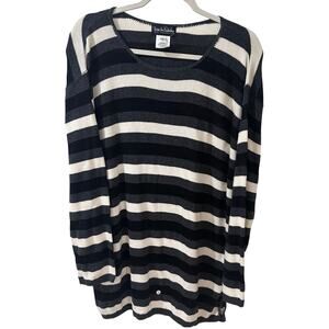 Diane Von Furstenberg Striped Semi-Sheer Tunic Sweater Black Gray White, size L